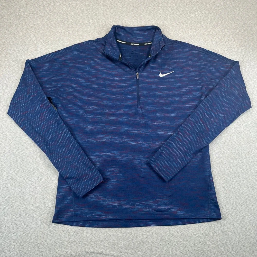 Nike Running Shirt Women M 1/4 Zip Pullover Blue Space Dye Mock Neck Dri-FIT